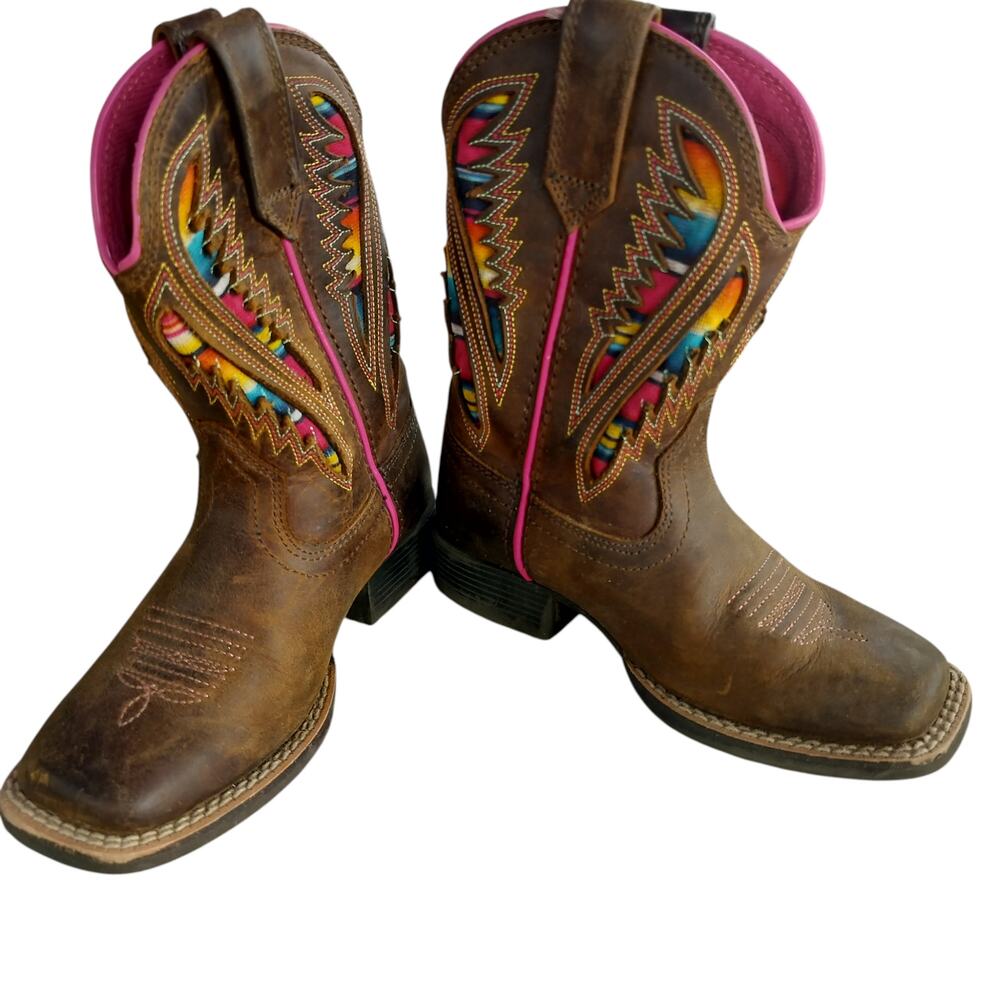 5041) Ariat Little Kids Distressed Brown Quickdraw VentTek Western Boot US9
